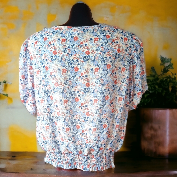 3/$40 Sale! ECLAIR Floral Ruffled Front Tie Lined Blouse - Picture 2 of 9